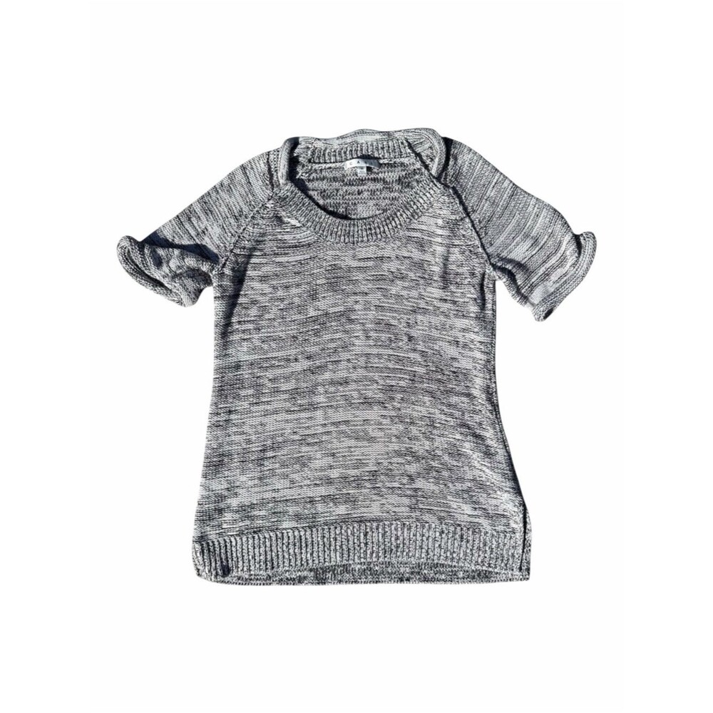 CAbi Sweater Women M Black White Marled Short Sleeve Tunic Cotton Casual